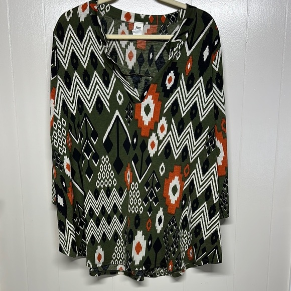 Sew In Love Black and White Graphic Tunic 3/4 Sleeve Aztec Design - Picture 1 of 10